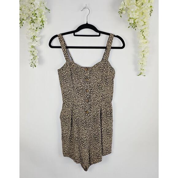Hollister Romper Medium Tan Leopard Print Y2K Beachy Summer BOHO Sleeveless - Picture 5 of 13